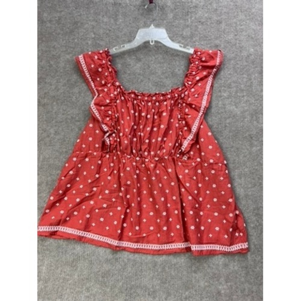 Old Navy 3X Plus‎ Red Floral Embroidered Ruffle Sleeveless Smocked Top Blouse